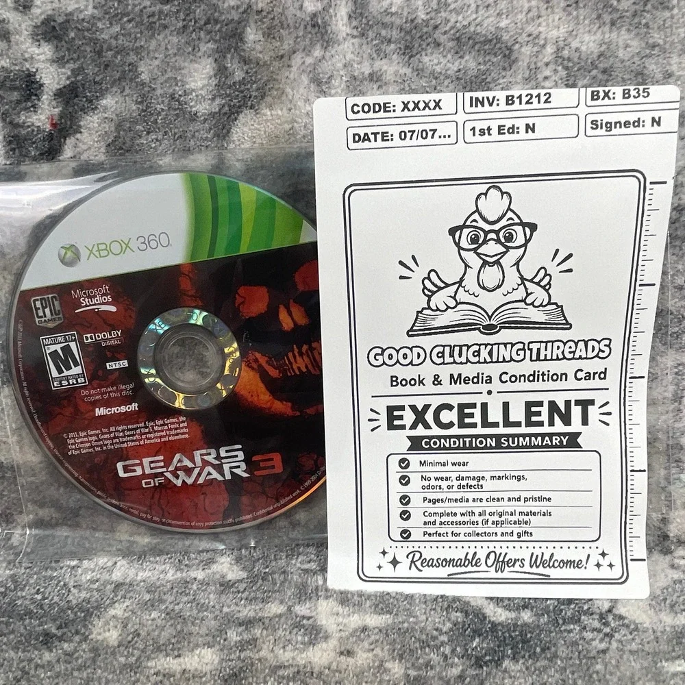 Gears of War 3 Xbox 360‎ Microsoft Epic Games 2011 Third Person Shooter Disc